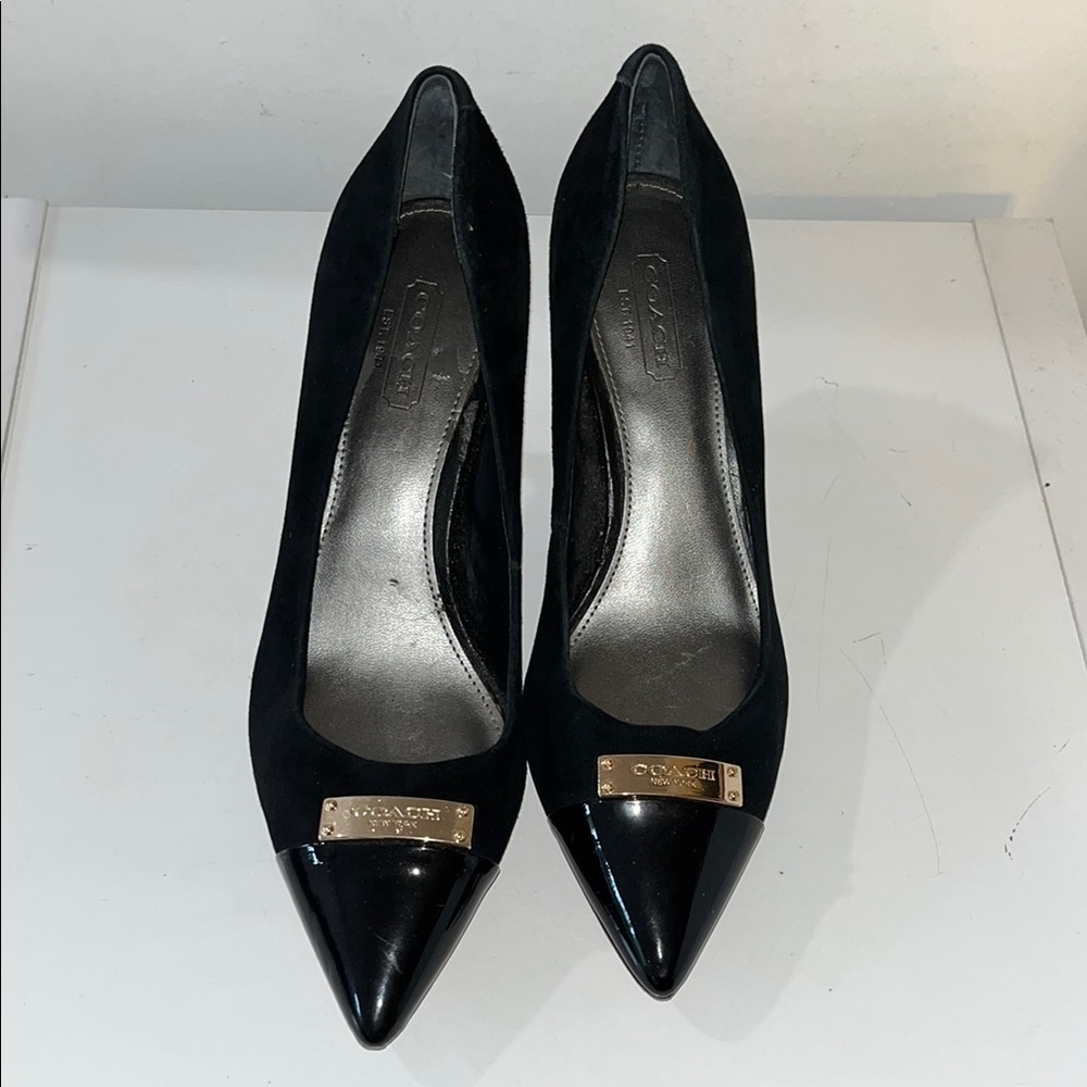 COACH BLACK SUEDE STILETTO HEELS WITH POINTED TOE SIZE 6.5
